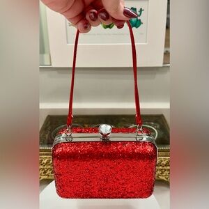 Capelli, New York - Red Glitter Silver-Framed Evening Bag w/ Crystal Clasp EUC